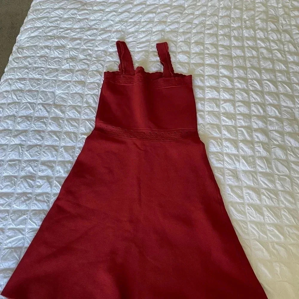 Sandro burgundy Alyson pointelle stretch knit mini dress - Picture 12 of 13